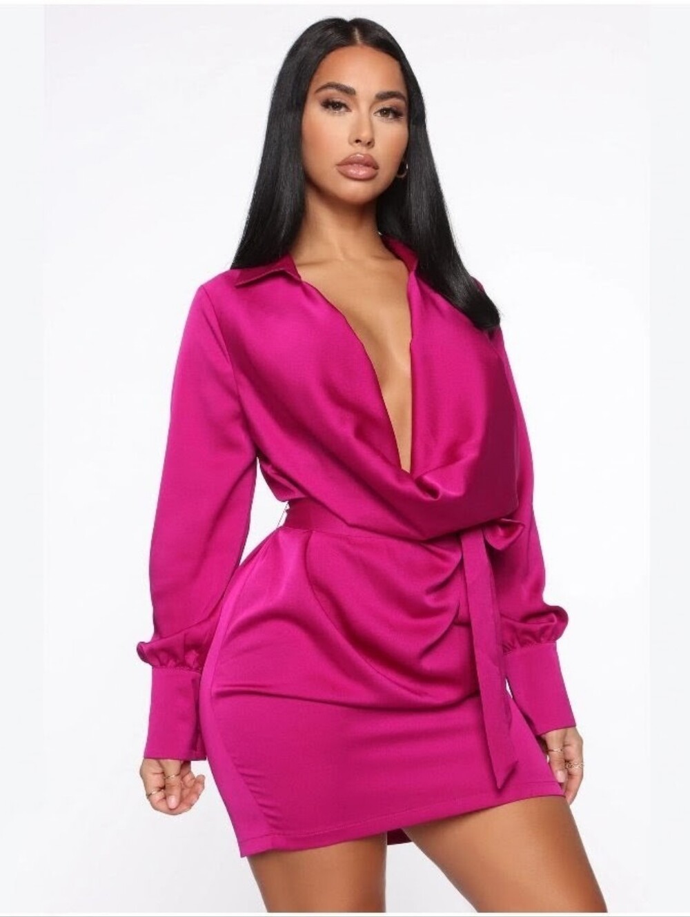 Fashion Nova I'm The One Magenta Satin Mini Dress
